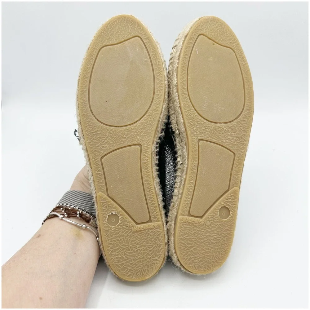 SESTO MulEmbellished Espadrille Flats Metallic‎ Black Rhinestone Slip On Shoe